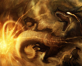 Emerging from Fire, dragon, fantasy, fire HD wallpaper