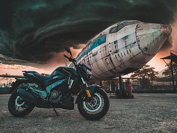 Clouds, Motorcycles, Side View, Motorcycle, Plane, Airplane, Mainly Cloudy, Overcast HD wallpaper