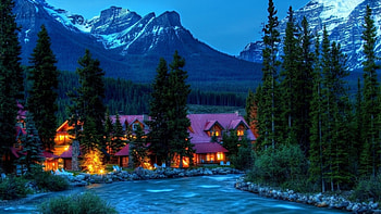 Riverside Cabin, view, log, cabin, mountain HD wallpaper