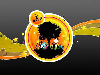 Ribbons of Joy, circles, birds, x, silhouettes, vector, stars, people, tree HD wallpaper