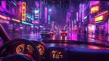 Driving in the Rain: A Stunning Ultra Experience, driving, rain, cityscape, night, neon lights HD wallpaper