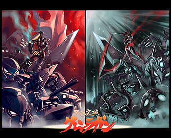 Light & Darkness War, black, ganmen, comrade, simon, gnome, war, kitan, anime, mecha, light, red, army, darknes, tengen toppa gurren lagann HD wallpaper