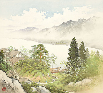 Koukei Kojima, art, drawing, nature, lake HD wallpaper
