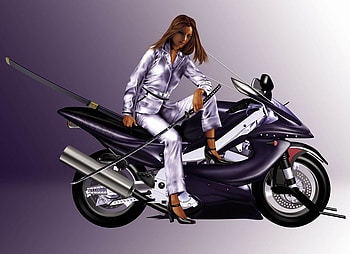 swordwoman, white, sword, motor, woman HD wallpaper