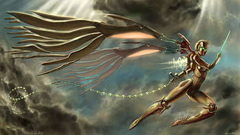 cyber angel, wings, sword, hot, angel, dark, , clouds, , sky, warrior HD wallpaper