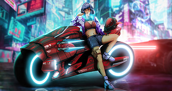 Neon Tron Bike Girl , artist, artwork, artstation, bike, neon HD wallpaper