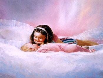 Baby sister, love clouds, family, girl, black hair HD wallpaper