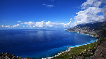 Aerial view, Remarkable Crete island, Greece beach HD wallpaper