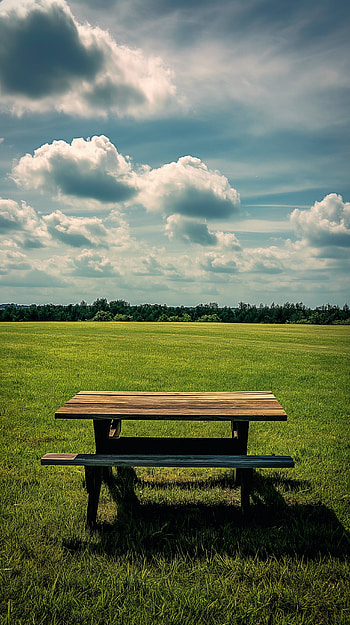 Serenity Field Picnic Table, picnic table HD phone wallpaper