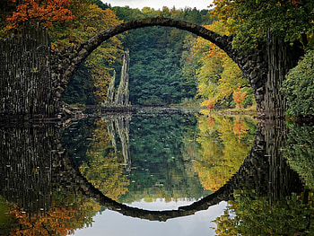 Bridge river reflection, Fall landscape, Colorful Germany, Serene beauty HD wallpaper