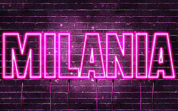 Milania, , with names, female names, Milania name, purple neon lights, Milania Birtay, Happy Birtay Milania, popular italian female names, with Milania name HD wallpaper