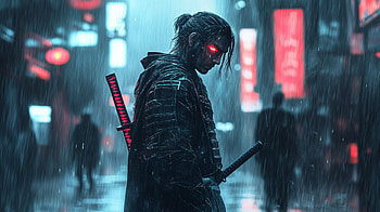 Cyberpunk Samurai - Ultra, cyberpunk, ninja, rain, neon lights HD wallpaper