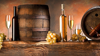 Wine barrels, Grapes HD wallpaper