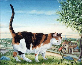 By Bernard Vercruyce, animal, kitten, bernard vercruyce, painting, art, cat HD wallpaper
