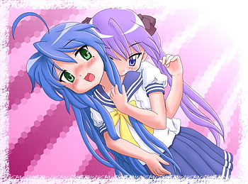 lucky stars, lucky, pink, uniform, school, long hair, green eyes, dress HD wallpaper