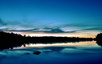 Azure, blue, landscape, beautiful, lake, nature, sky, amazing, forest, evening, sunset HD wallpaper