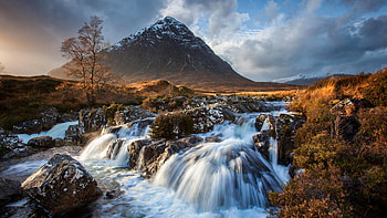 Mountain Stream, landscape, river, sky, rocks, clouds HD wallpaper