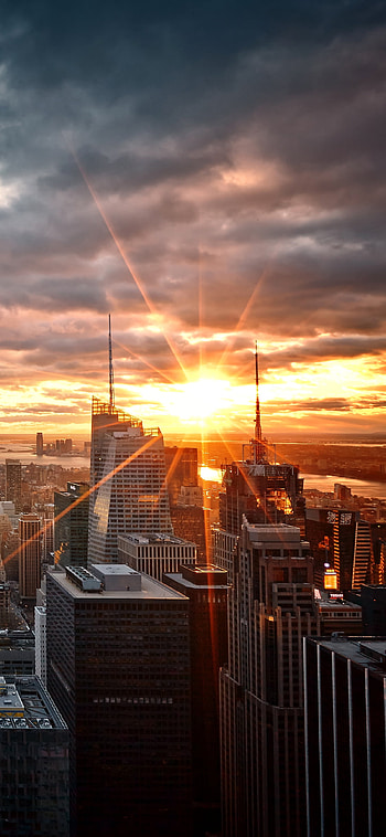 New York Sunset, Man-made marvel, Golden hour, Cityscape beauty HD phone wallpaper