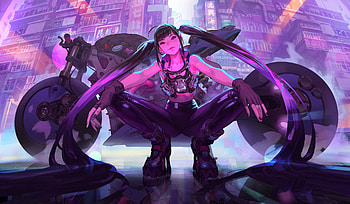 Cyberpunk Girl Bike Artwork, artist, artwork, artstation HD wallpaper