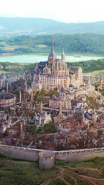 Walled Spires: Anime City Castle , castle, Anime, city, anime city HD phone wallpaper
