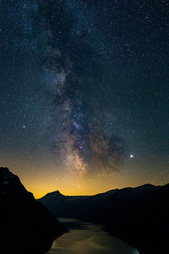 Rivers, Mountains, Night, Dark, Starry Sky HD phone wallpaper