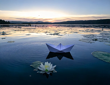 Lake, pond, lake, lotus, paper boat, flower HD wallpaper