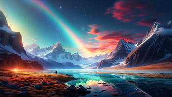 Northern Lights and Planets in Space, Northern Lights, planet, space, mountain, snow, Snowy Mountain HD wallpaper