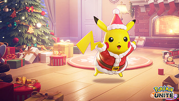 Festive Pikachu in Pokémon UNITE: Holiday Cheer on Nintendo Switch, video game, Pokémon UNITE, Pikachu, Nintendo Switch, anime christmas HD wallpaper