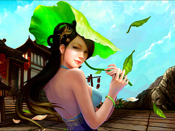 SPRING BEAUTY, leaves, asian, girl, spring, beauty HD wallpaper