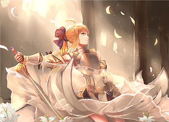 White armour, anime girl, Saber HD wallpaper