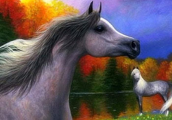Autumn Horses, attractions in dreams, fall, colors, paintings, love four seasons, lakes, horses, animals, autumn, draw and paint HD wallpaper