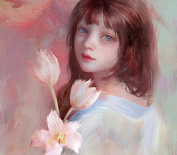 Girl, face, user 23385, frumusete, art, gorgeous, superb, user23385, gigi, pink, fantasy, flower, luminos HD wallpaper