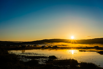 Nature, Sunset, Grass, Sky, Lake, Shadows HD wallpaper