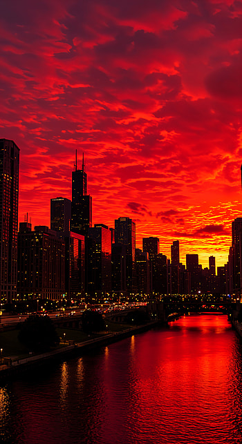 Chicago Sunset: Stunning for Your Screen, city skyline, river, cloud HD phone wallpaper