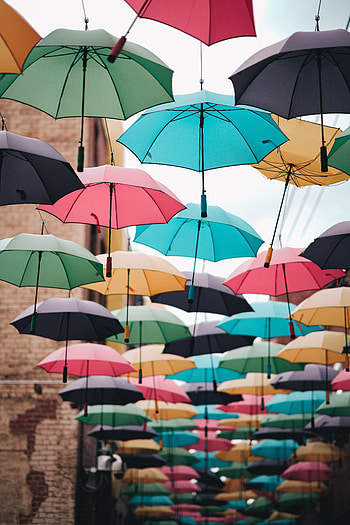 Miscellanea, Miscellaneous, Multicolored, Motley, Decor, Street, Umbrellas HD phone wallpaper