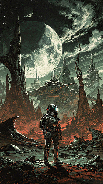 Nocturnal Frontier | Voidwalker | Lunar Dystopia | Dark Outpost, Astronaut, Space Station HD phone wallpaper