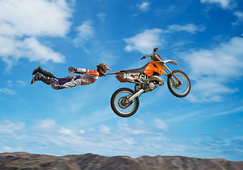 MotoX, situation, man, glen wexler, orange, creative, fantasy, bike, funny HD wallpaper