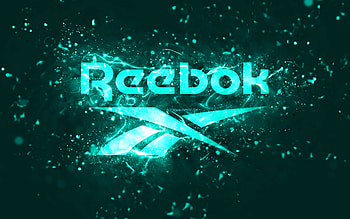 Reebok turquoise logo, , turquoise neon lights, creative, turquoise abstract background, Reebok logo, brands, Reebok HD wallpaper