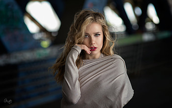 Beauty, model, mood, blonde, red, lips, girl HD wallpaper