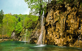Nature, Rivers, Trees, Waterfall, Flow, Grass Stones HD wallpaper