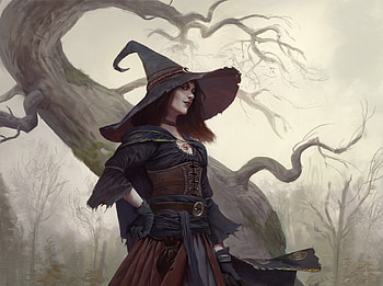 Witch, halloween, art, fantasy, girl, remi jacquot, dark, hat, black HD wallpaper