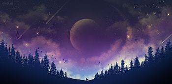 Moon Fox Galaxy , fox, artist, artwork, digital-art, deviantart, minimalism, minimalist HD wallpaper