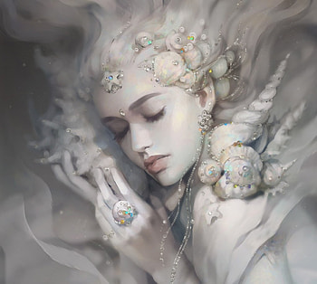 Sound of the sea, frumusete, white, mermaid, art, gorgeous, girl, jewel, superb, shell, summer, svetlana tigai, gantasy, face, luminos, vara, siren, hand HD wallpaper
