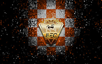Club Llaneros SA, glitter logo, La Liga FutVe, orange white checkered background, soccer, Venezuelan football club, Llaneros FC logo, mosaic art, football, Venezuelan Primera Division, Llaneros FC HD wallpaper