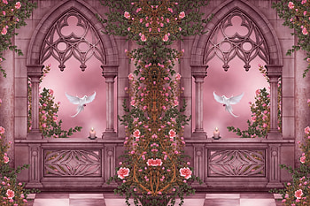 Roses and Pigeons, artwork, walls, painting, blossoms, garden, flowers HD wallpaper