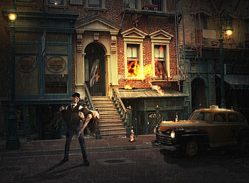 Hero, rain, taxi, house, new york, fire HD wallpaper