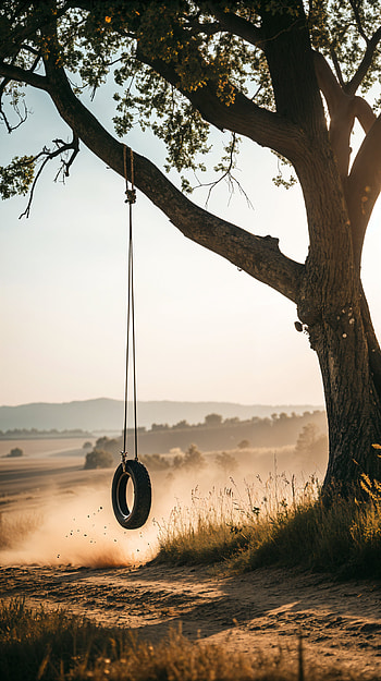 Tire Swing Bliss: A Serene , tree, nature HD phone wallpaper