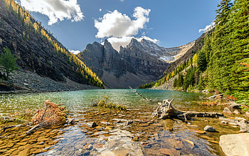 Lake Agnes, Banff National Park, clouds, landscape, sky, canada, alberta, water, mountains, stones HD wallpaper