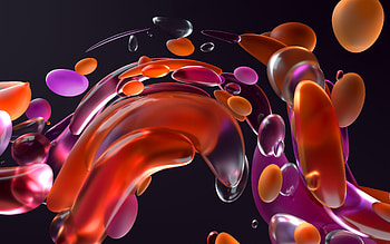 Windows 11, stock , orange 3d drops, gray background, orange glass drops, 3d art, Windows, 3d ribbons, glass drops HD wallpaper