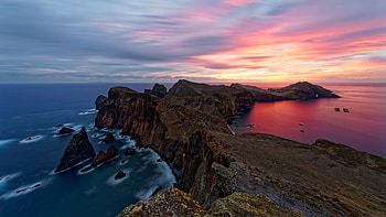 Ponta De Sao Lourenco Madeira Portugal, sunrise, portugal, background, cloudscape, clouds, cloud, land, sea, scenery, rock, outdoor, horizon, coast, cliff, nature HD wallpaper